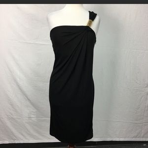 Michael Kors Black Pleaded Dress with Gold Detail